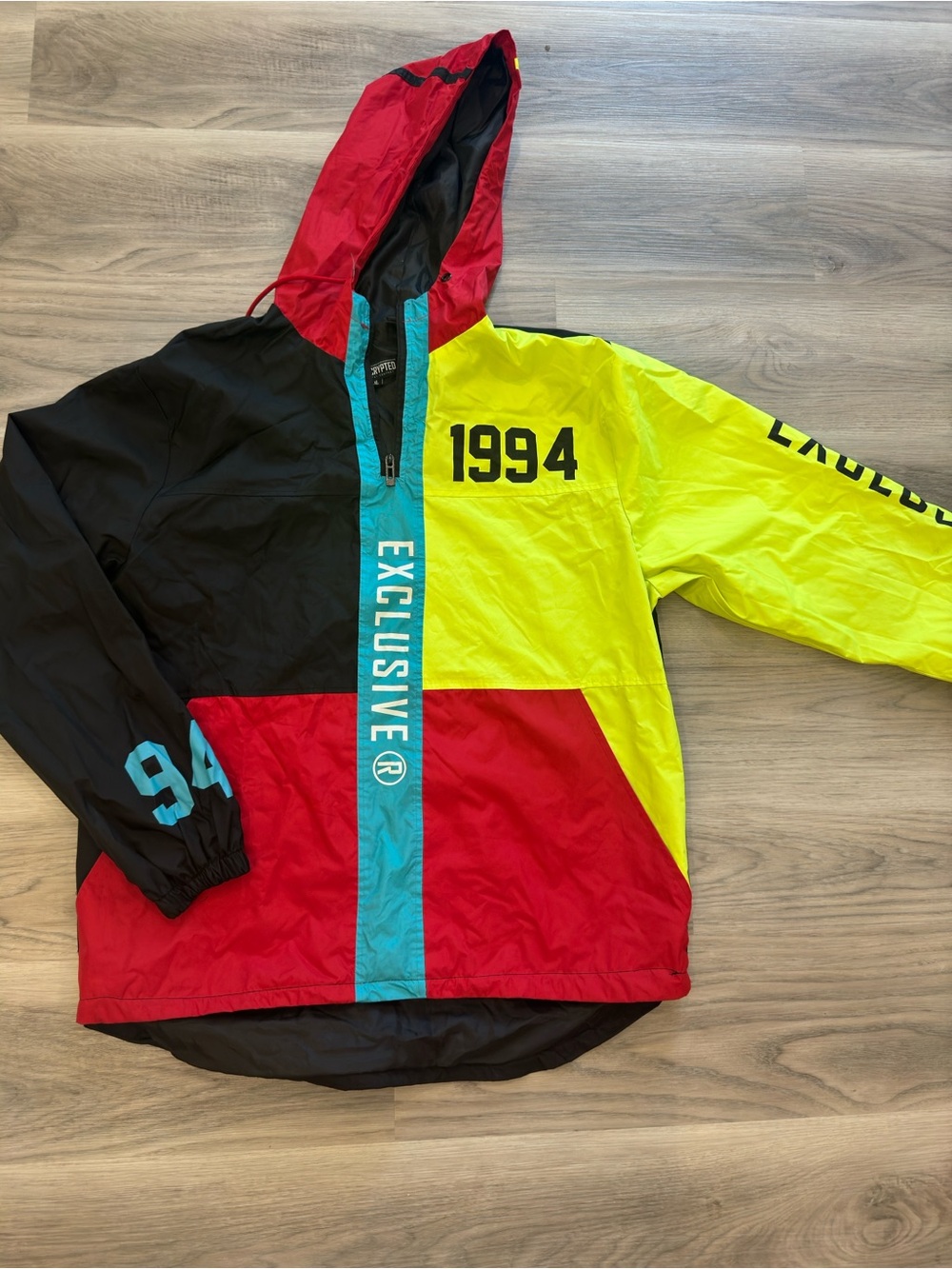 Colorblock Windbreaker Jacket "1994" - Red, Yellow, Black, Teal
